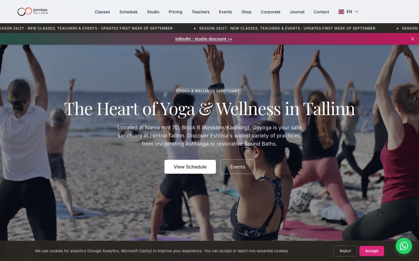 GoYoga Tallinna eestikeelse avalehe ekraanipilt