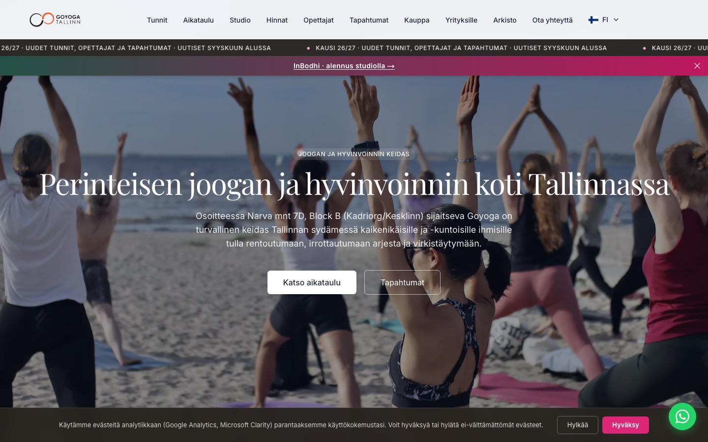 GoYoga Tallinna soomekeelse avalehe ekraanipilt